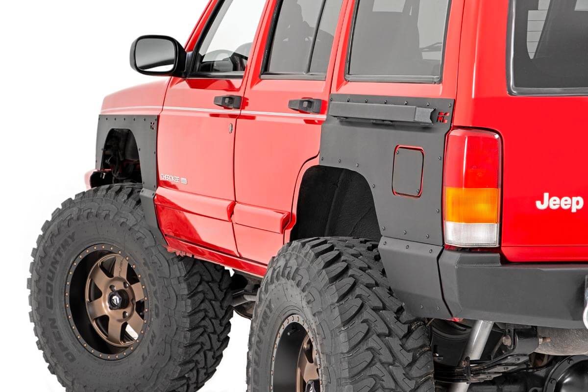 Jeep Cherokee Fender & Quarter Panel Armor - Rear - Rough Country - Combo - Flat Black - '97-'01